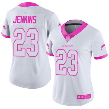 Los Angeles Chargers NFL Football Rayshawn Jenkins White Pink Jersey Women Limited  #23 Rush Fashion